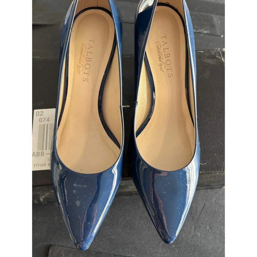 NIB‎ - Talbots Sadie Titian Blue Patent Leather Pointed Toe Kitten Heel Pumps 7M